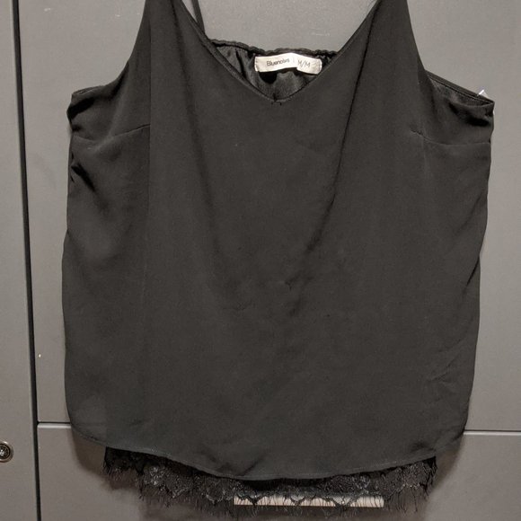Black Tank Top with Lace Trim - Picture 1 of 2